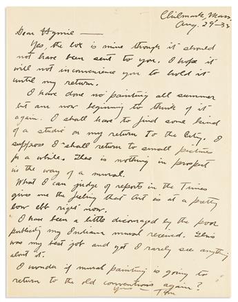 BENTON, THOMAS HART. Group of 17 items Signed, or Inscribed and Signed, Thomas H. Benton or Tom or T, to collector Hyman Cohen, i